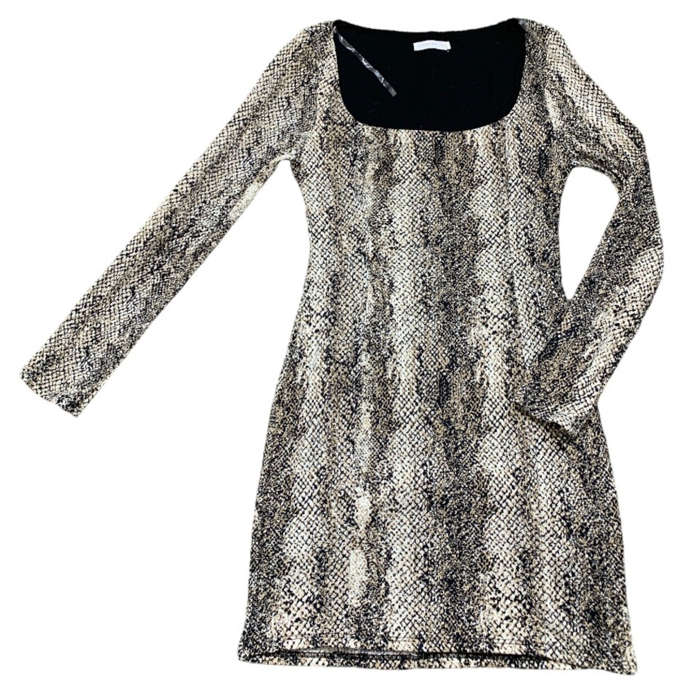LUSH Brown Black Snake Print Long Sleeve Mini Dress Large